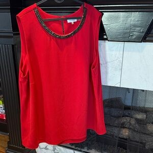 Calvin Klein Red Embellished Sleeveless Blouse